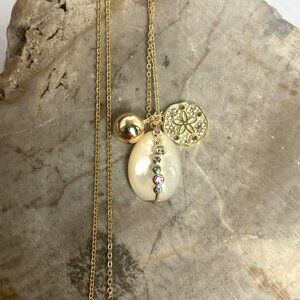 Gold Vermeil Sterling Silver 925 Pearl Gemstone Sanddollar Pendant Necklace 18"